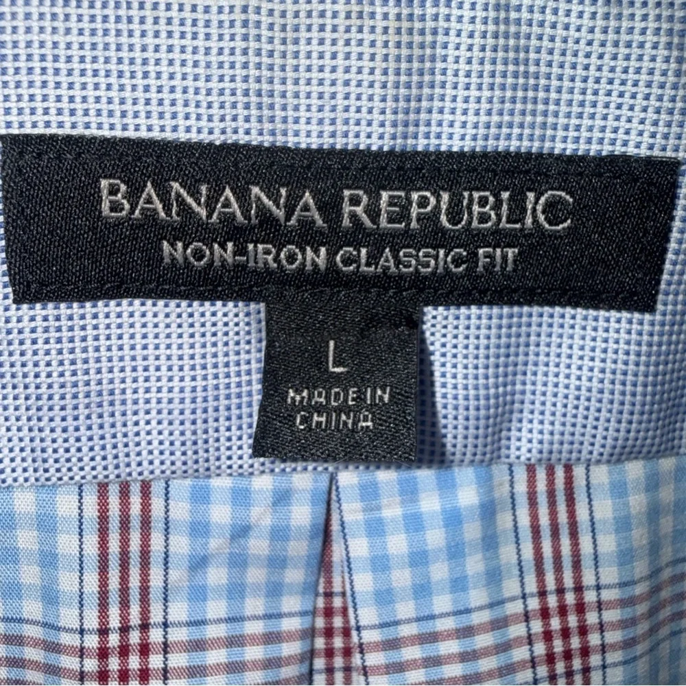 Banana Republic Men’s Non-Iron Classic Fit Plaid Shirt L 16–16.5 Red White Blue